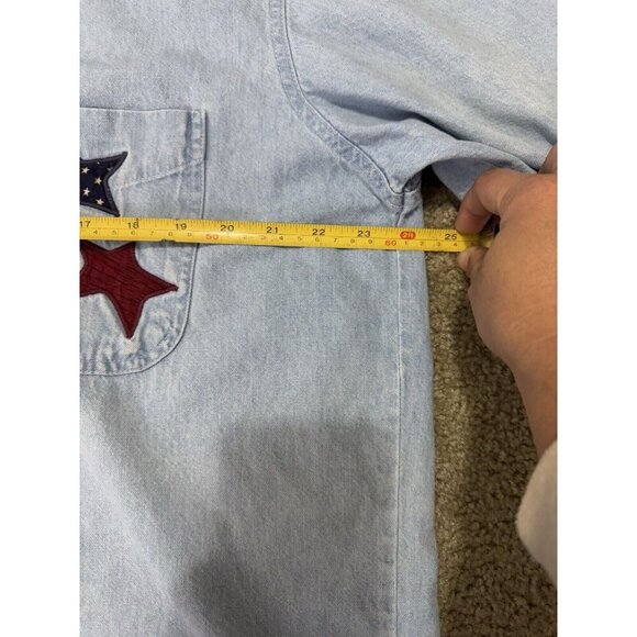 THREE RIVERS Vintage Mens Denim Embroidered Patriotic Stars USA Flag LARGE - Picture 12 of 12